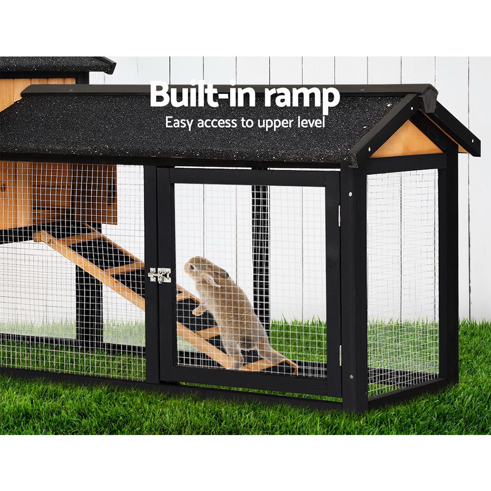 i.Pet Chicken Coop Rabbit Hutch 165cm x 43cm x 86cm Extra Large Run House Cage Wooden Outdoor - SILBERSHELL