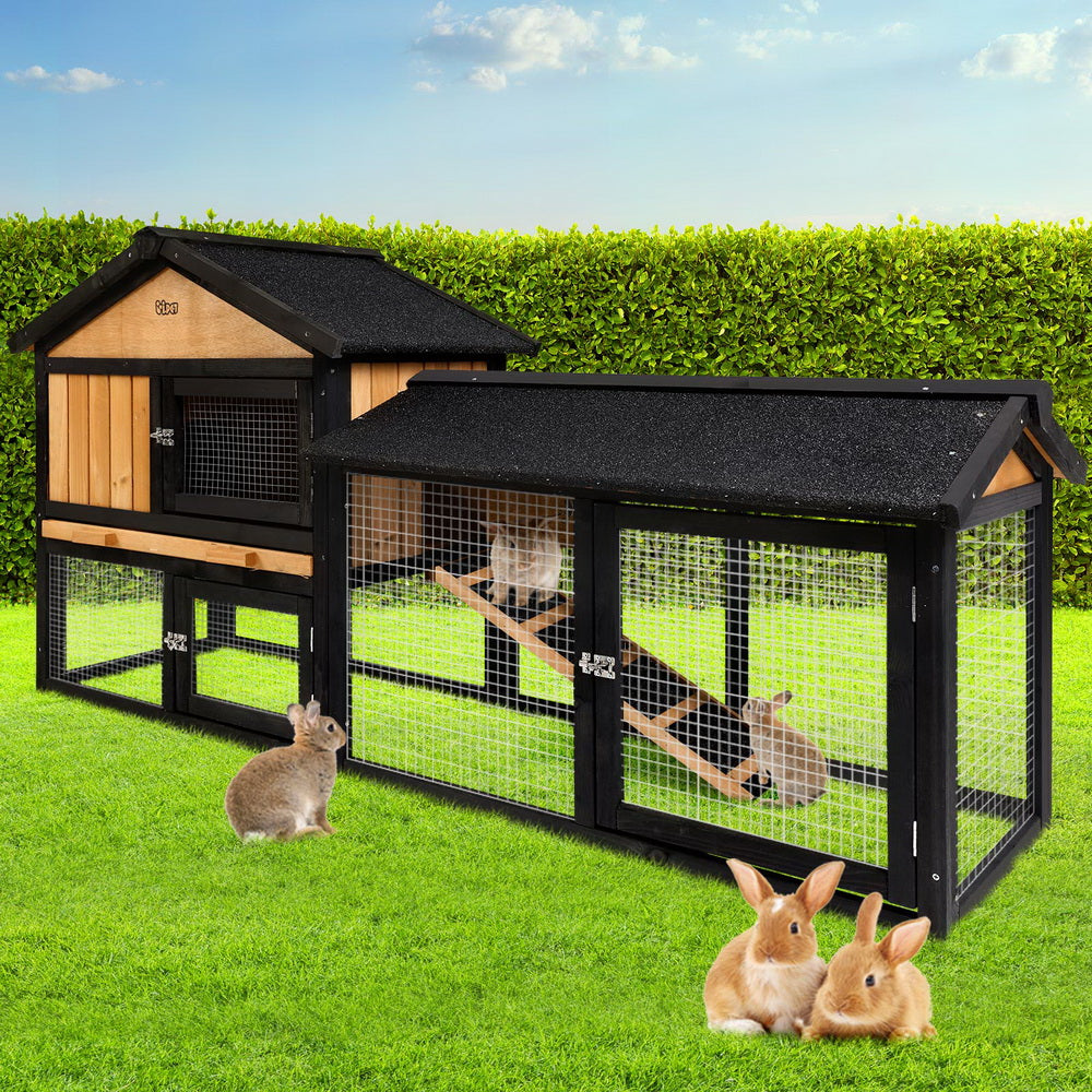 i.Pet Chicken Coop Rabbit Hutch 165cm x 43cm x 86cm Extra Large Run House Cage Wooden Outdoor - SILBERSHELL