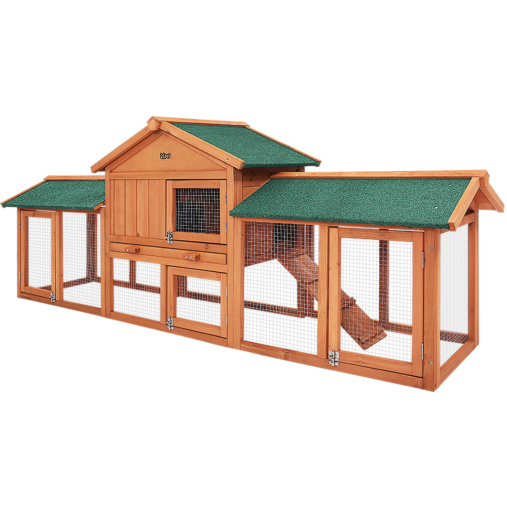 i.Pet Chicken Coop Rabbit Hutch 220cm x 44cm x 84cm Large Run Wooden Outdoor Bunny Cage House - SILBERSHELL
