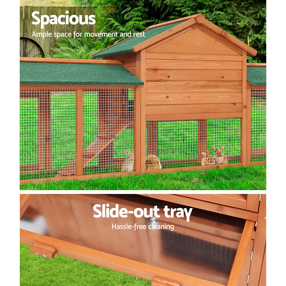 i.Pet Chicken Coop Rabbit Hutch 220cm x 44cm x 84cm Large Run Wooden Outdoor Bunny Cage House - SILBERSHELL