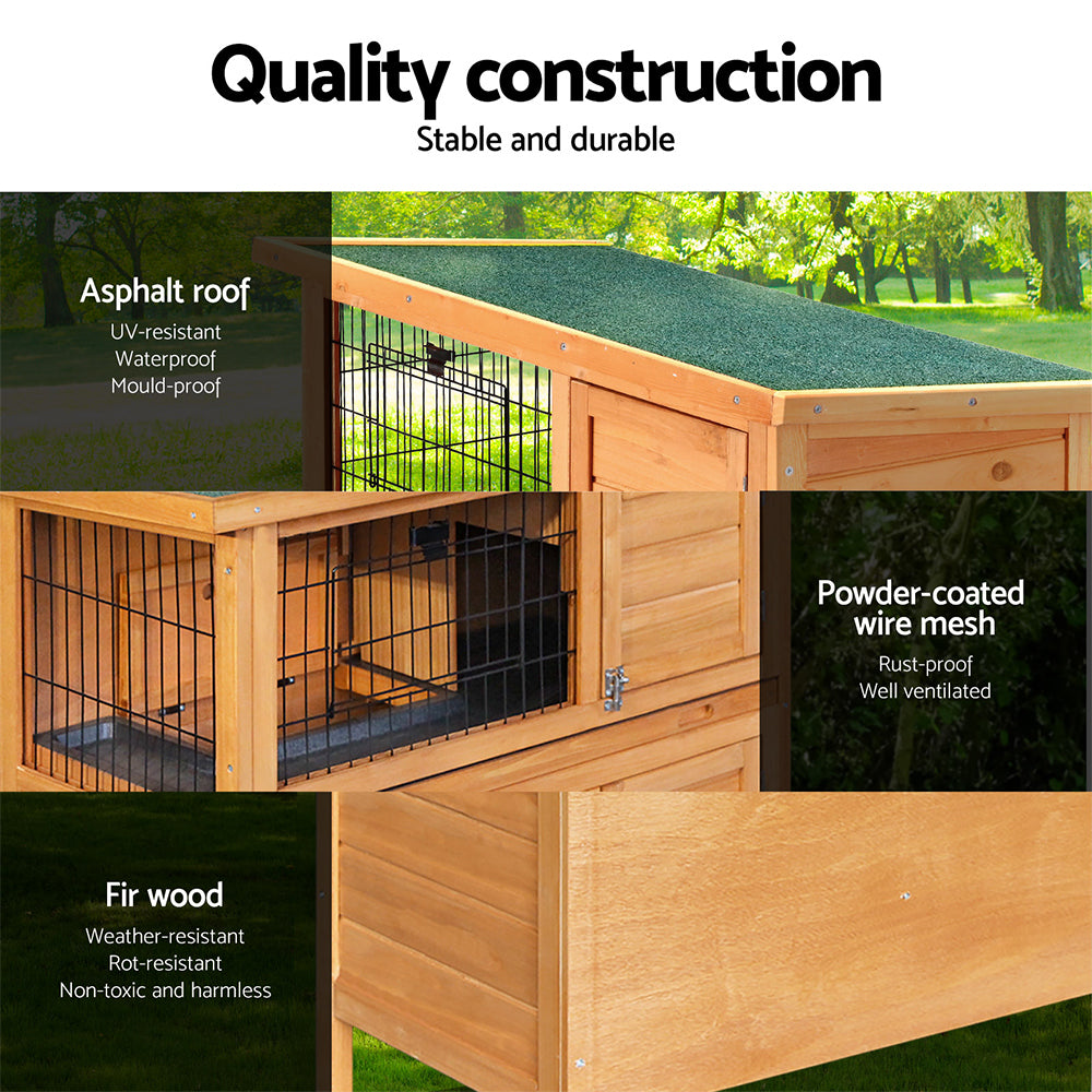 i.Pet Rabbit Hutch 91.5cm x 46cm x 116.5cm Chicken Coop Large House Cage Run Wooden Bunny Outdoor - SILBERSHELL