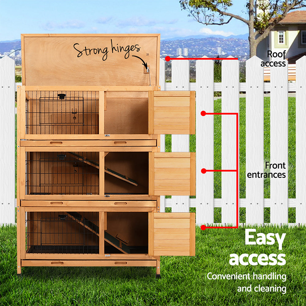 i.Pet Rabbit Hutch 91.5cm x 46cm x 116.5cm Chicken Coop Large House Cage Run Wooden Bunny Outdoor - SILBERSHELL