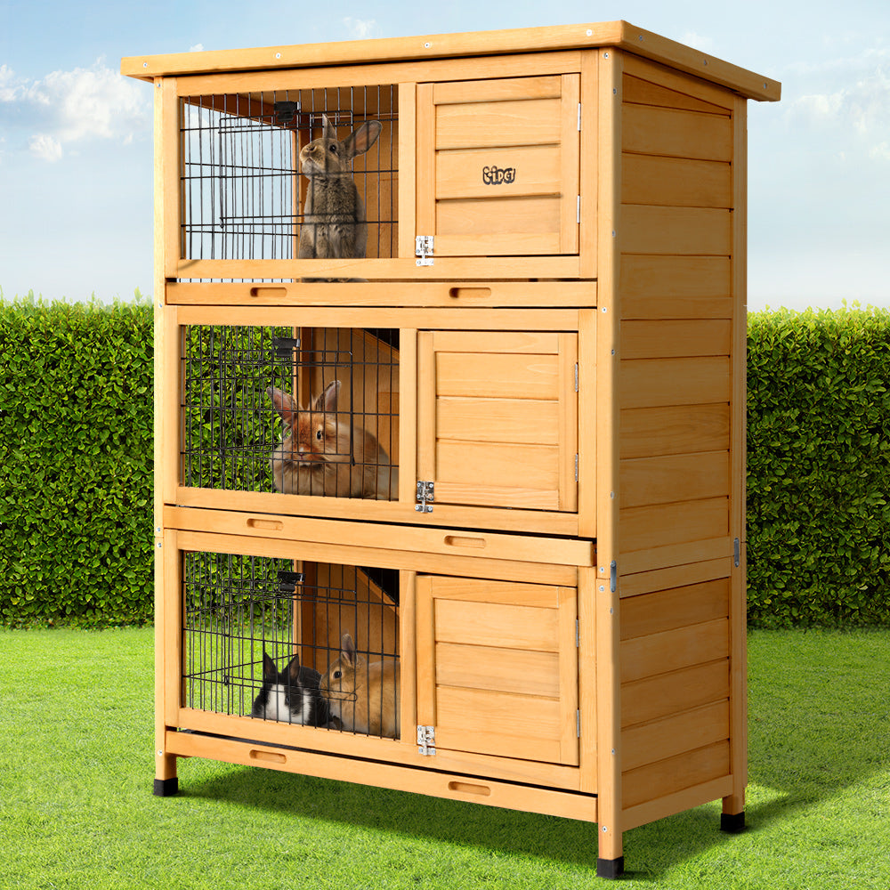 i.Pet Rabbit Hutch 91.5cm x 46cm x 116.5cm Chicken Coop Large House Cage Run Wooden Bunny Outdoor - SILBERSHELL