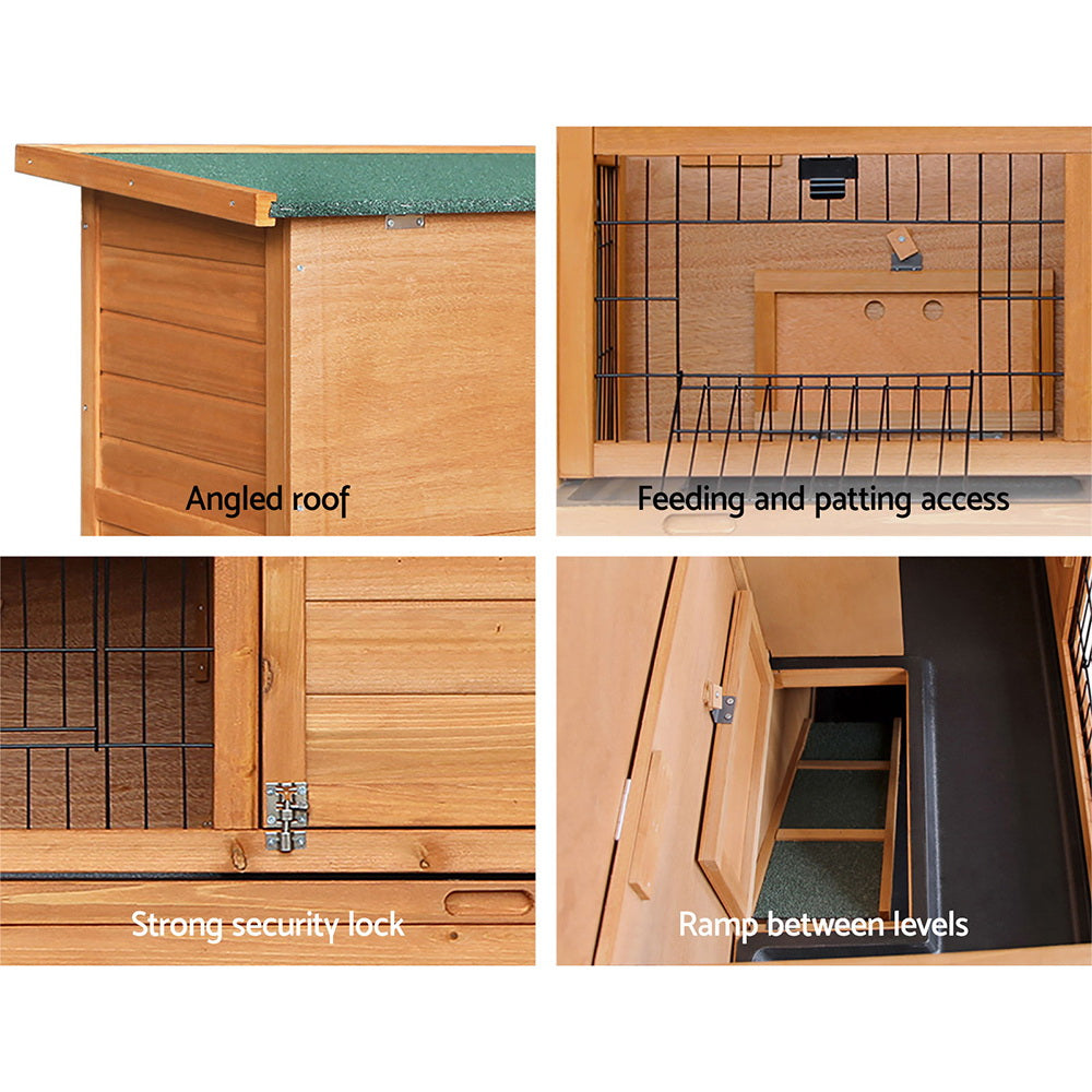 i.Pet Rabbit Hutch 91.5cm x 45cm x 82cm Chicken Coop Large Wooden House Run Cage Pet Bunny - SILBERSHELL