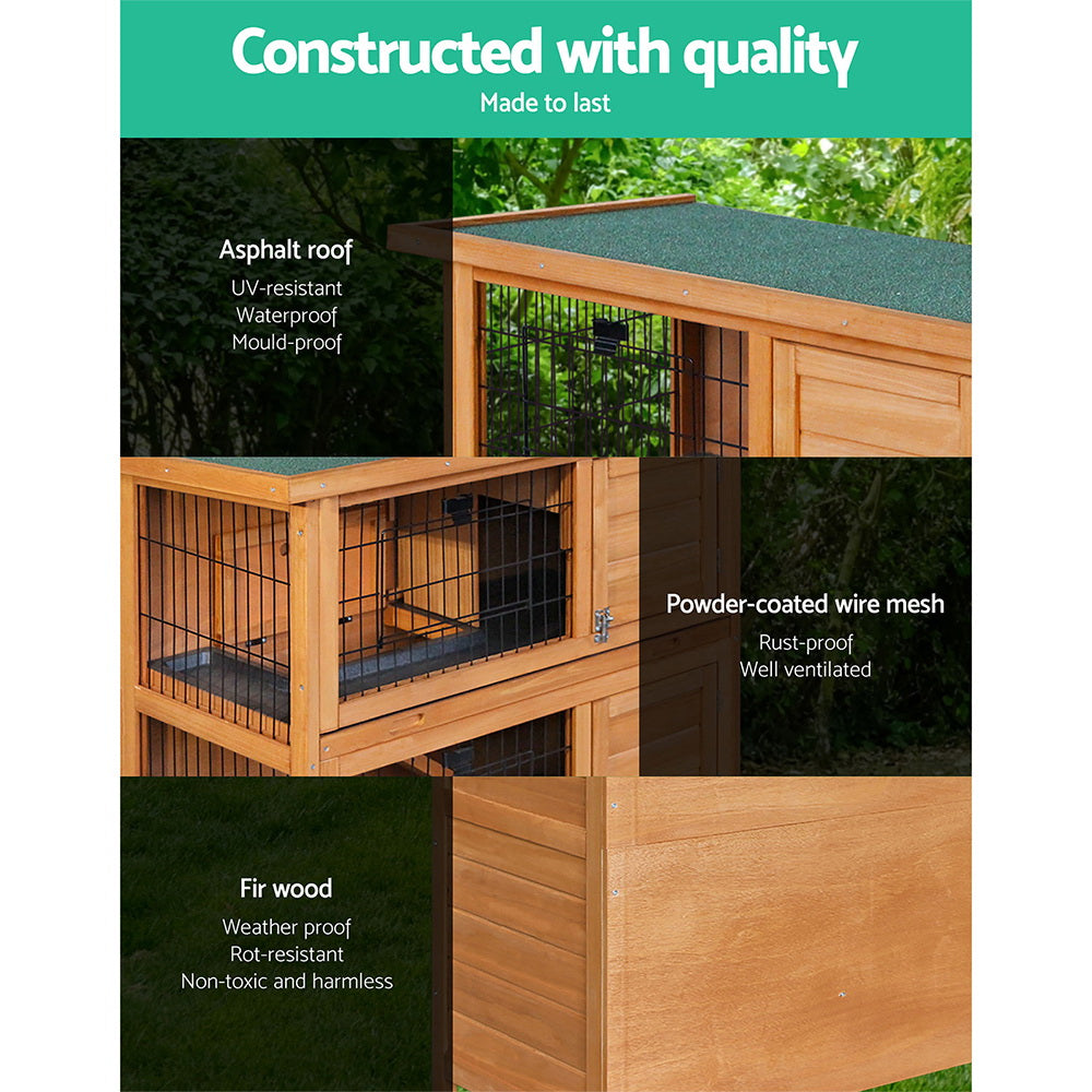 i.Pet Rabbit Hutch 91.5cm x 45cm x 82cm Chicken Coop Large Wooden House Run Cage Pet Bunny - SILBERSHELL