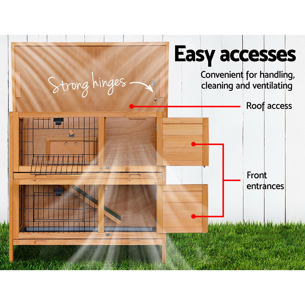 i.Pet Rabbit Hutch 91.5cm x 45cm x 82cm Chicken Coop Large Wooden House Run Cage Pet Bunny - SILBERSHELL