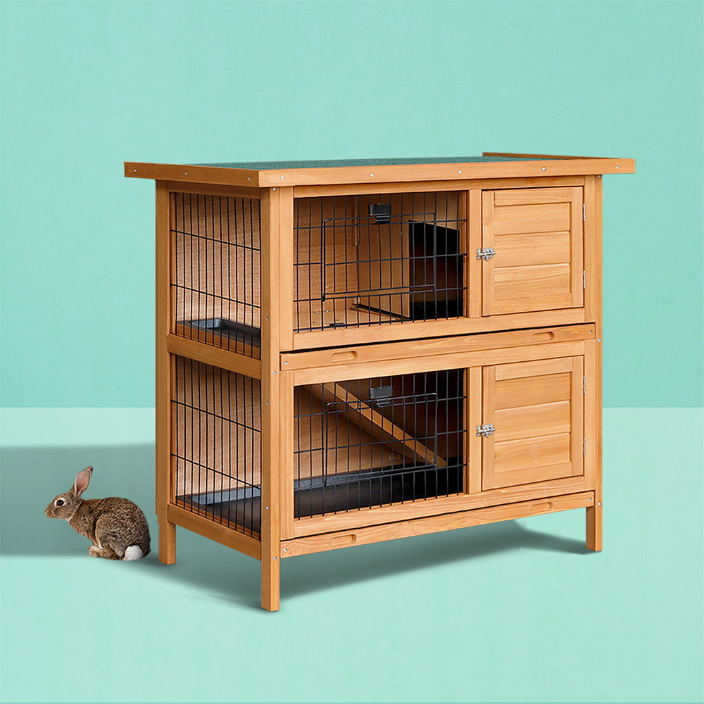 i.Pet Rabbit Hutch 91.5cm x 45cm x 82cm Chicken Coop Large Wooden House Run Cage Pet Bunny - SILBERSHELL