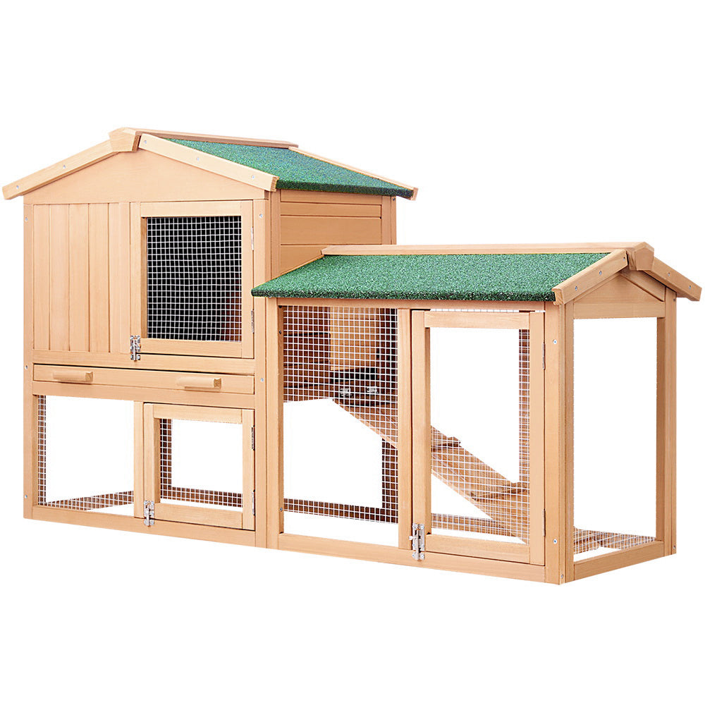 i.Pet Chicken Coop Rabbit Hutch 138cm x 44cm x 85cm Large House Run Cage Wooden Outdoor - SILBERSHELL
