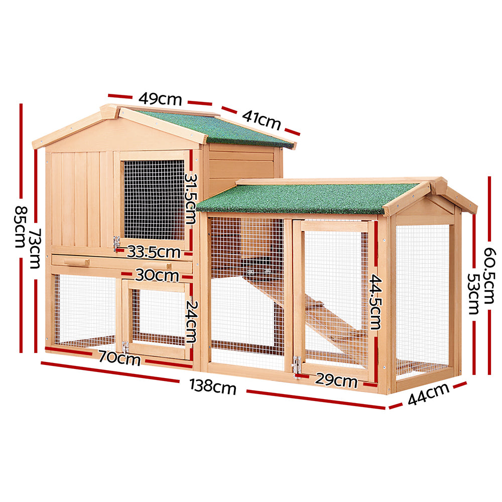 i.Pet Chicken Coop Rabbit Hutch 138cm x 44cm x 85cm Large House Run Cage Wooden Outdoor - SILBERSHELL