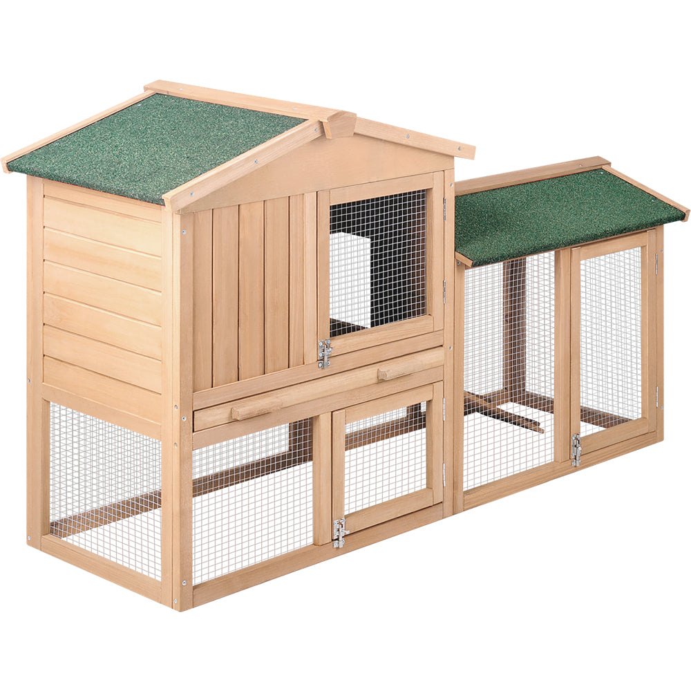 i.Pet Chicken Coop Rabbit Hutch 138cm x 44cm x 85cm Large House Run Cage Wooden Outdoor - SILBERSHELL