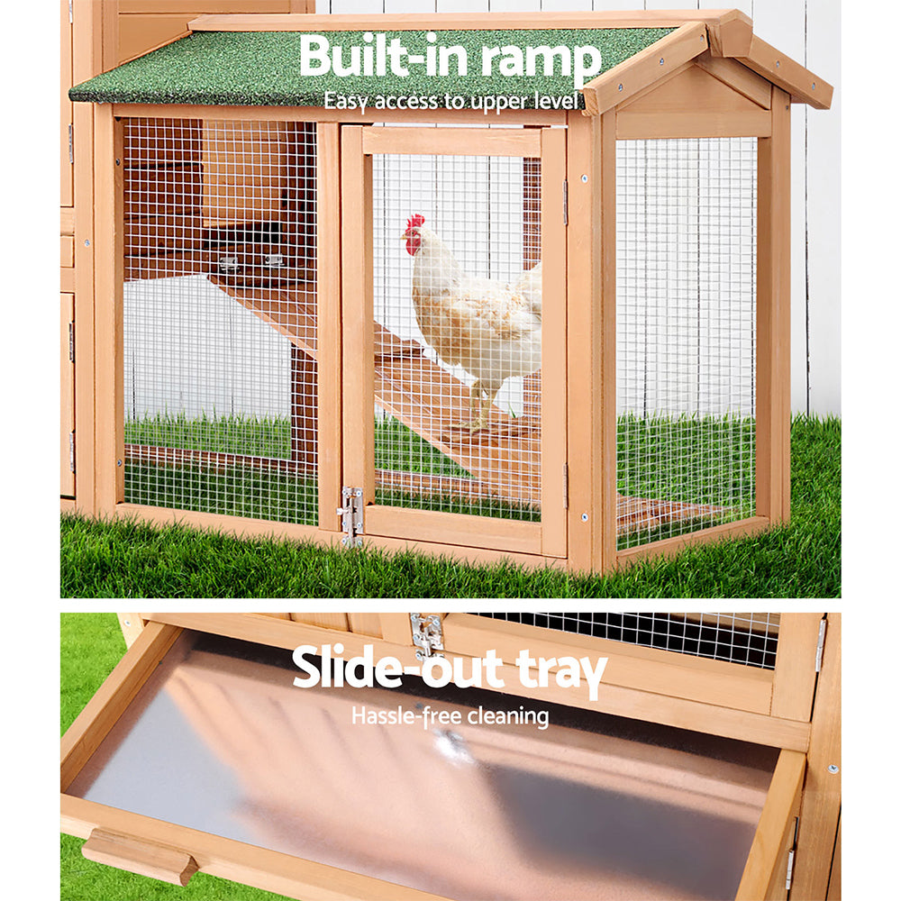 i.Pet Chicken Coop Rabbit Hutch 138cm x 44cm x 85cm Large House Run Cage Wooden Outdoor - SILBERSHELL