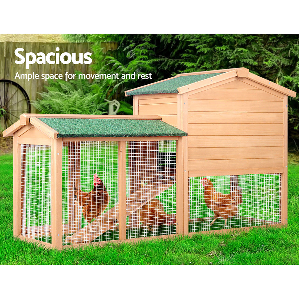 i.Pet Chicken Coop Rabbit Hutch 138cm x 44cm x 85cm Large House Run Cage Wooden Outdoor - SILBERSHELL