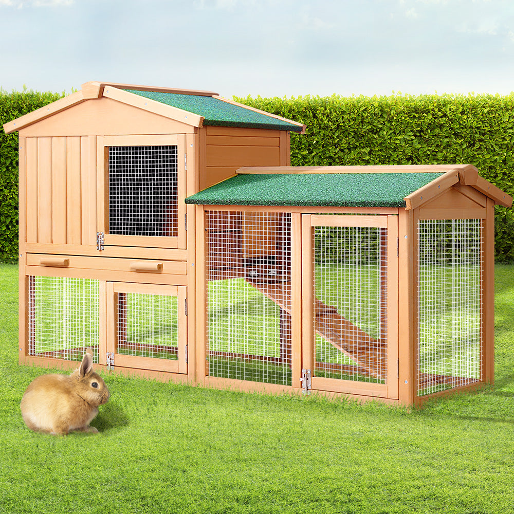 i.Pet Chicken Coop Rabbit Hutch 138cm x 44cm x 85cm Large House Run Cage Wooden Outdoor - SILBERSHELL