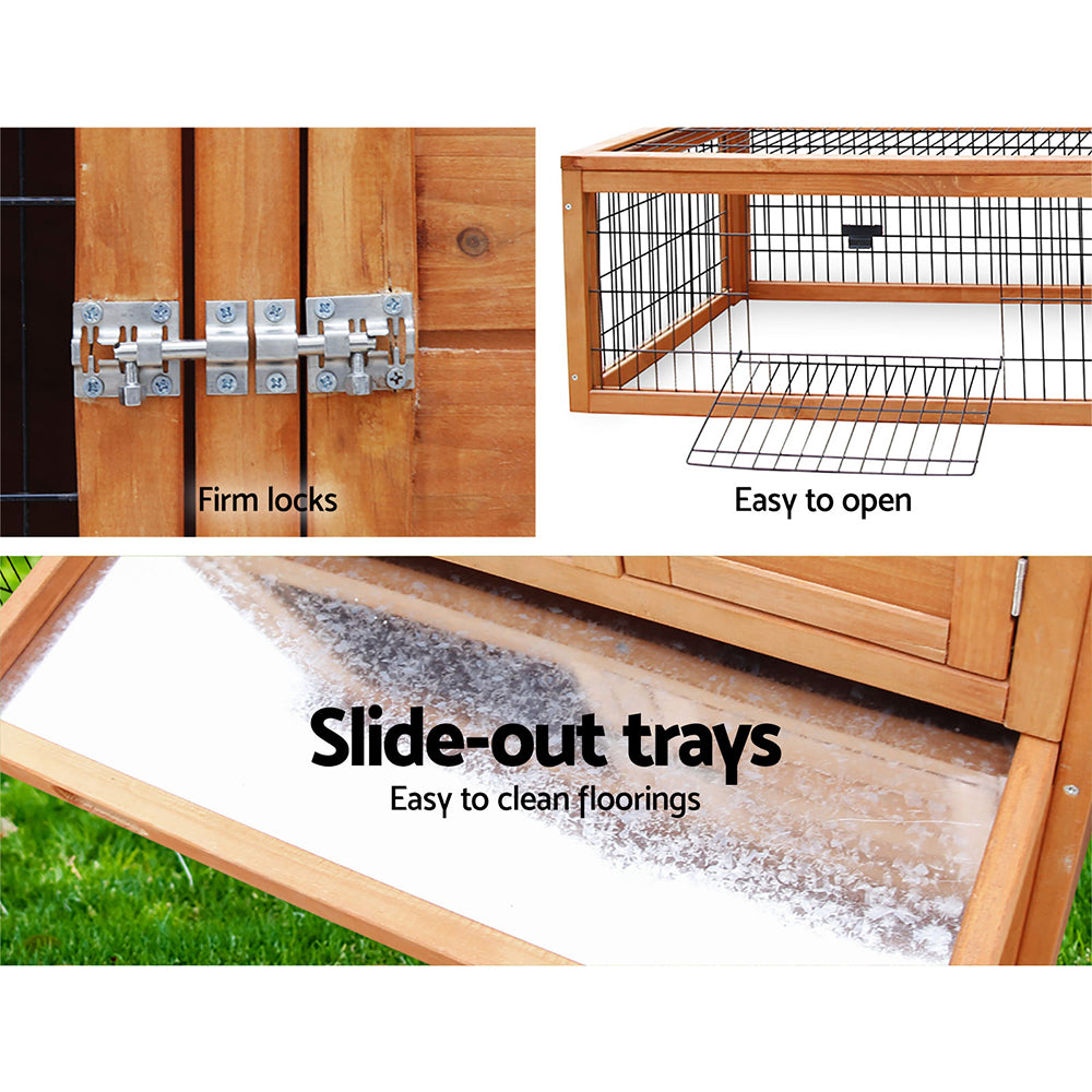 i.Pet Chicken Coop 155cm x 49cm x 90cm Rabbit Hutch Large Run Wooden Cage House Outdoor - SILBERSHELL