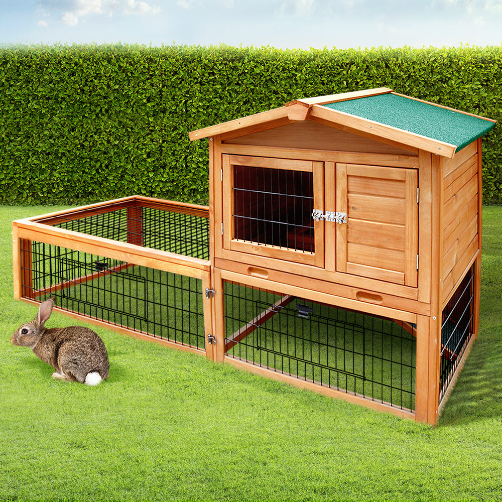 i.Pet Chicken Coop 155cm x 49cm x 90cm Rabbit Hutch Large Run Wooden Cage House Outdoor - SILBERSHELL