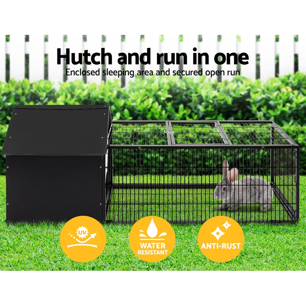 i.Pet Rabbit Cage Hutch Cages Indoor Outdoor Hamster Enclosure Pet Metal Carrier 162CM Length - SILBERSHELL