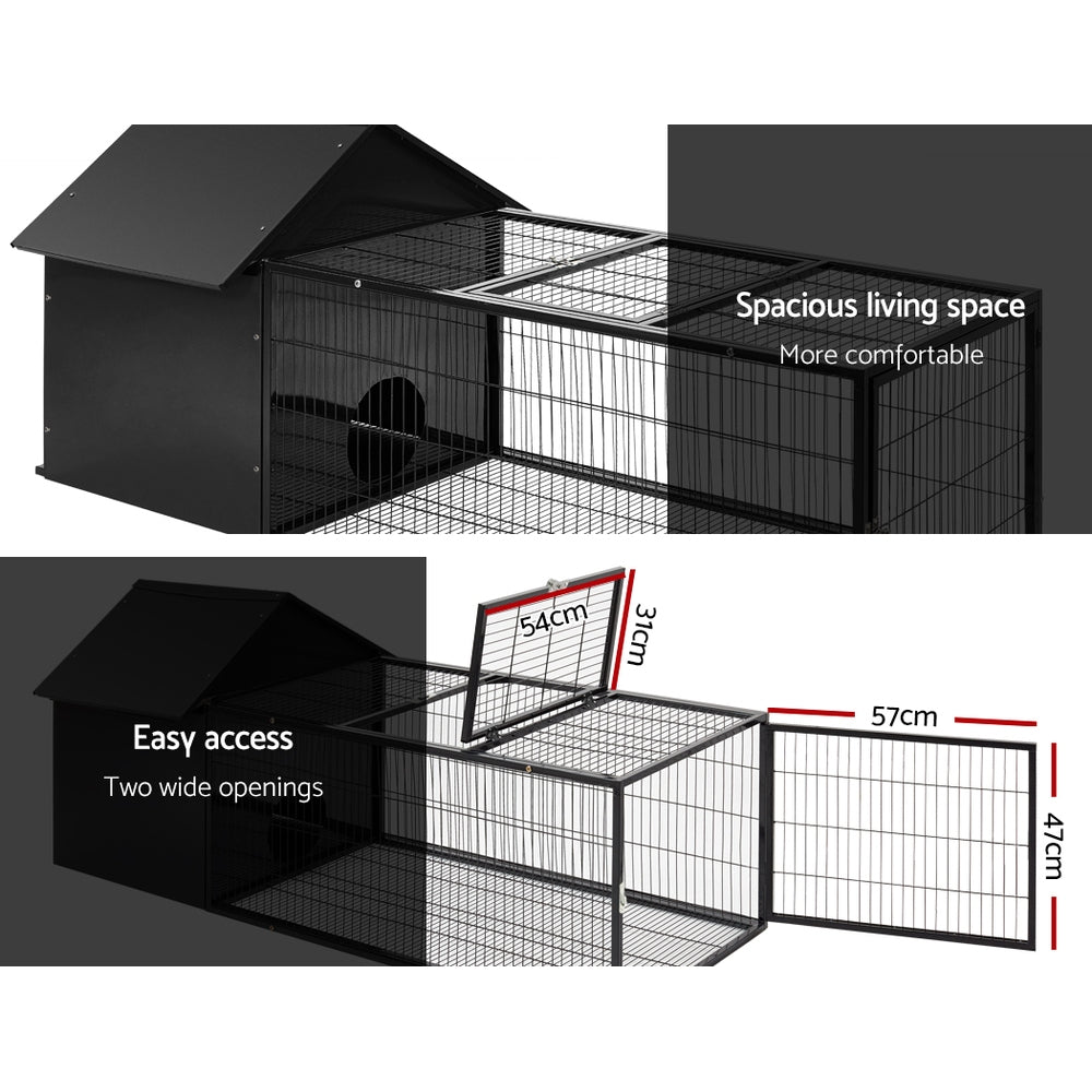 i.Pet Rabbit Cage Hutch Cages Indoor Outdoor Hamster Enclosure Pet Metal Carrier 162CM Length - SILBERSHELL