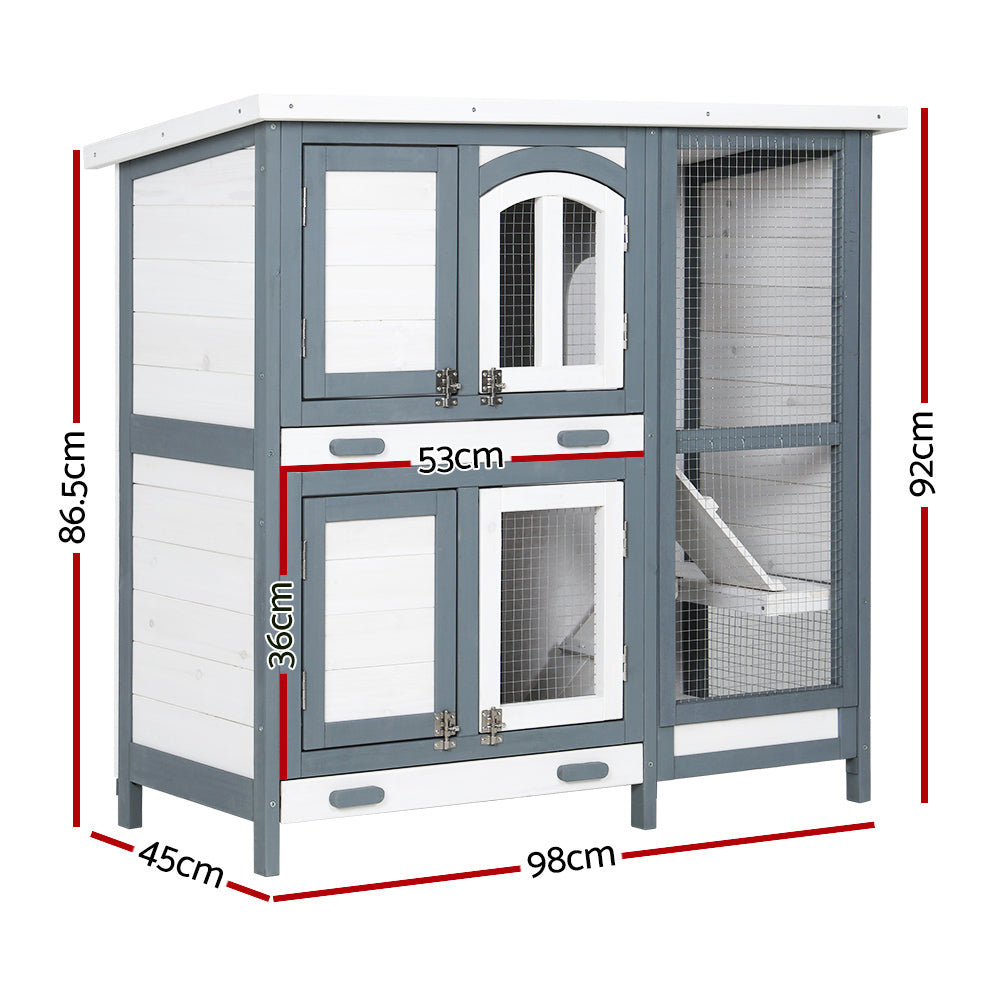 i.Pet Rabbit Hutch 98cm x 45cm x 92cm Chicken Coop Large Wooden House Run Cage Bunny Guinea Pig - SILBERSHELL