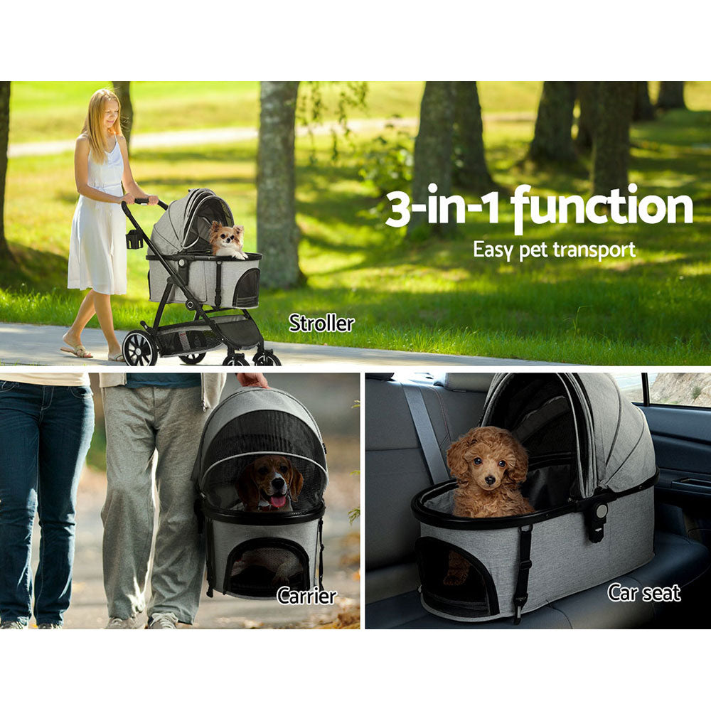 i.Pet Pet Stroller Pram Large Dog Cat Carrier Travel Pushchair Foldable 4 Wheels - SILBERSHELL