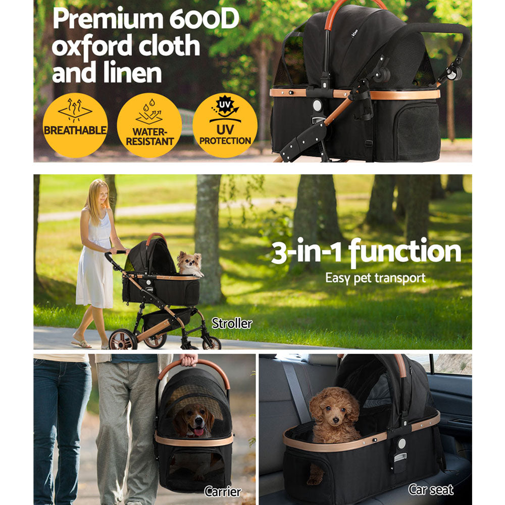 i.Pet Pet Dog Stroller Pram Large Cat Carrier Travel Pushchair Foldable 4 Wheels - SILBERSHELL