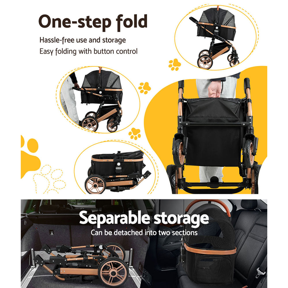 i.Pet Pet Dog Stroller Pram Large Cat Carrier Travel Pushchair Foldable 4 Wheels - SILBERSHELL