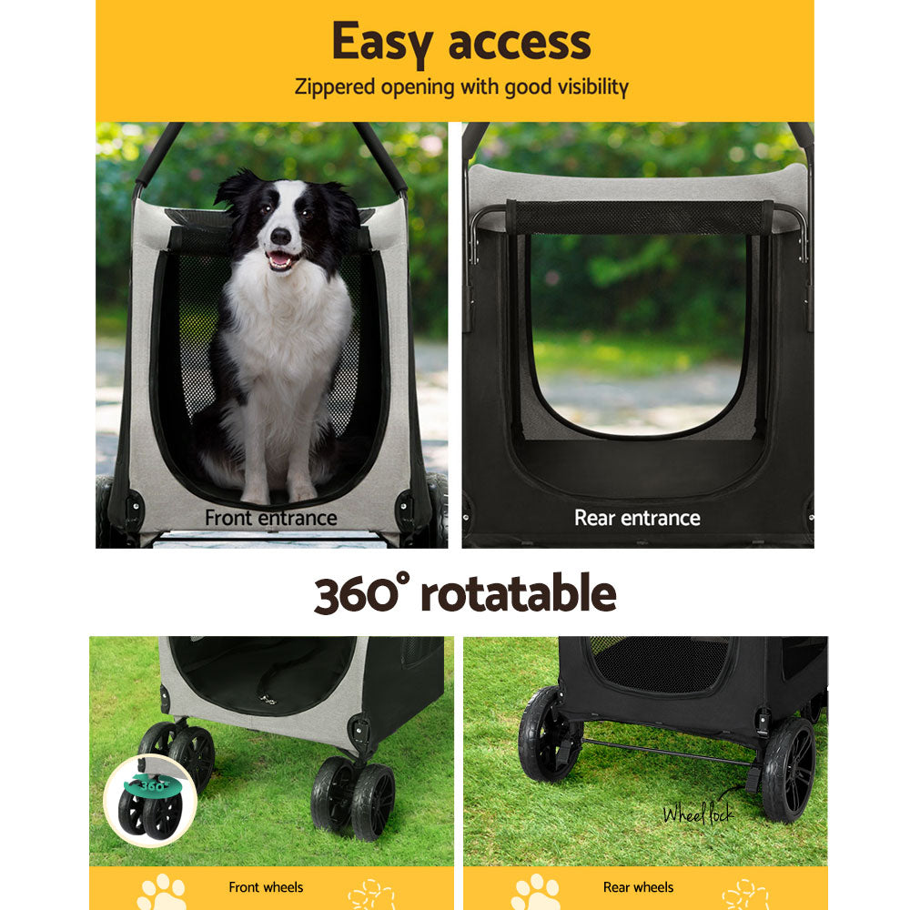 i.Pet Pet Dog Stroller Pram Large Carrier Cat Travel Foldable Strollers 4 Wheels - SILBERSHELL