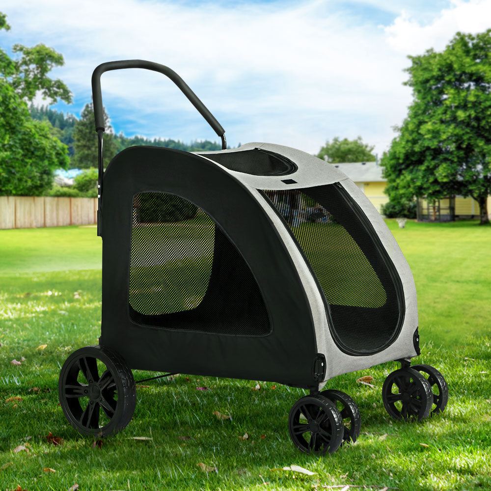 i.Pet Pet Dog Stroller Pram Large Carrier Cat Travel Foldable Strollers 4 Wheels - SILBERSHELL