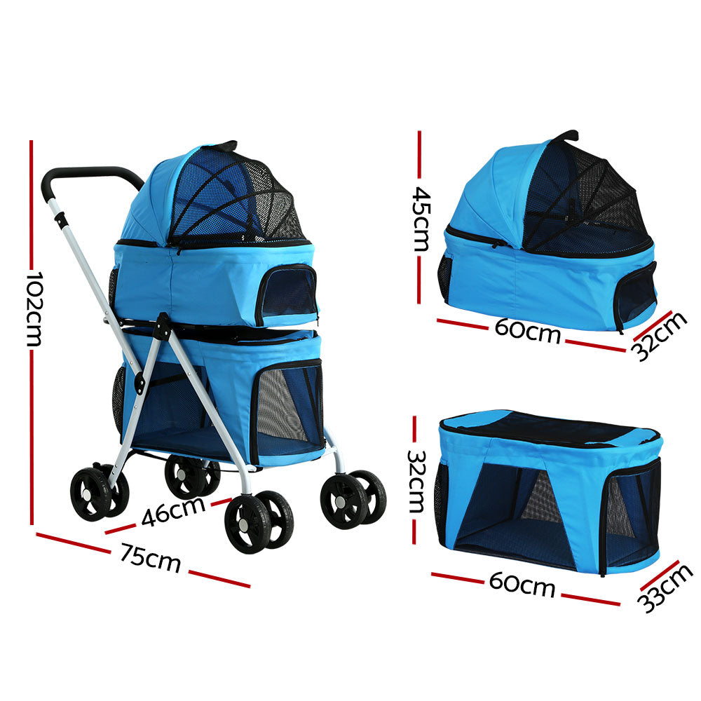 i.Pet Pet Stroller Dog Pram Large Cat Carrier Travel Foldable 4 Wheels Double - SILBERSHELL