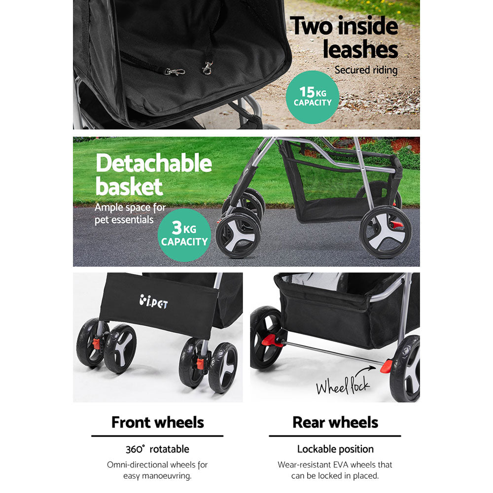 i.Pet 4 Wheel Pet Stroller - Black - SILBERSHELL