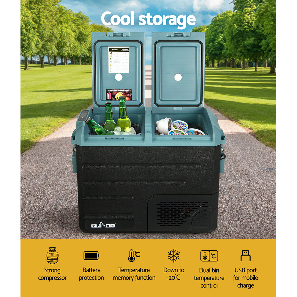 Glacio 50L Portable Fridge Freezer Fridges Cooler Camping 12V/24V/240V Caravan - SILBERSHELL