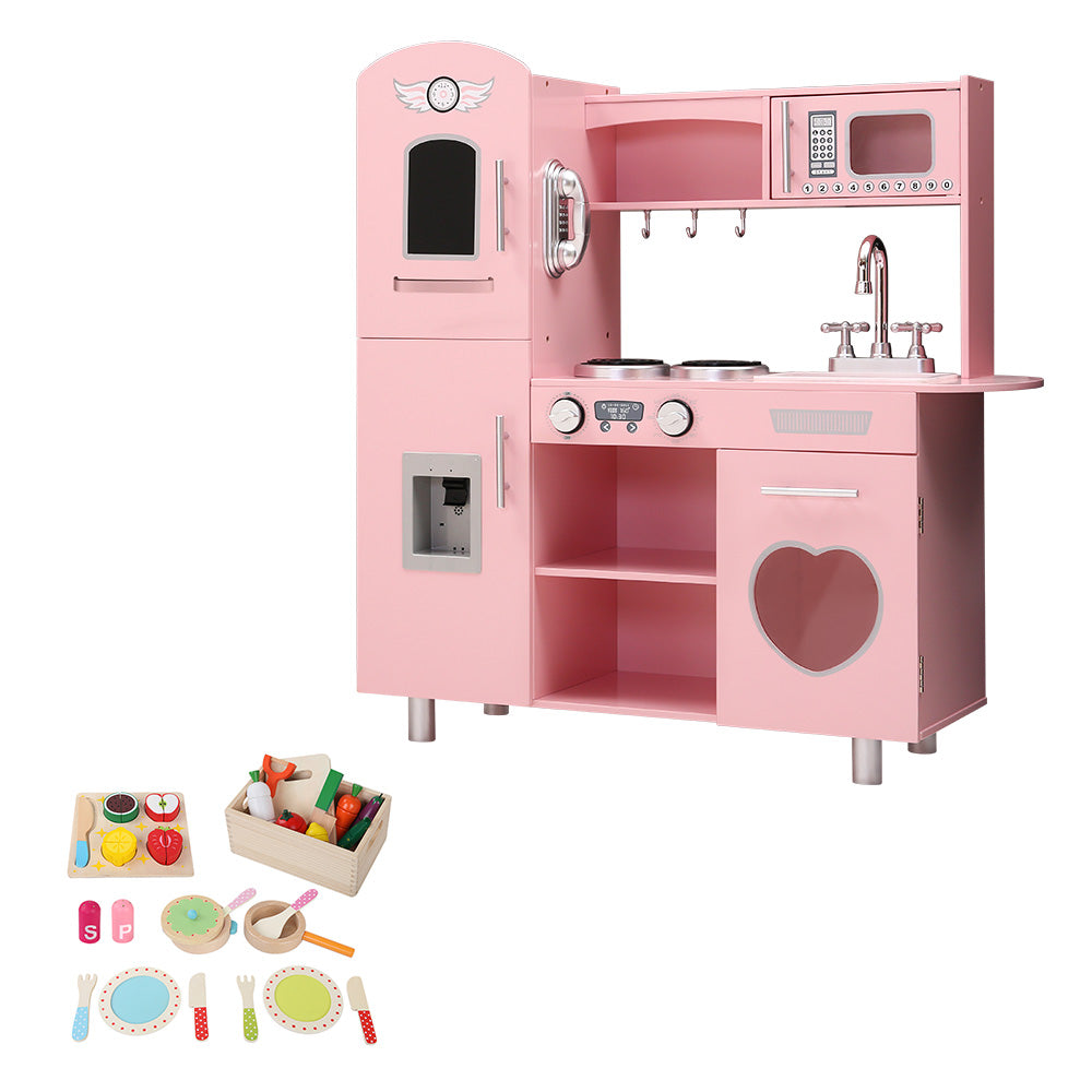 Keezi Kids Wooden Kitchen Pretend Play Sets Food Cooking Toys Children Pink - SILBERSHELL
