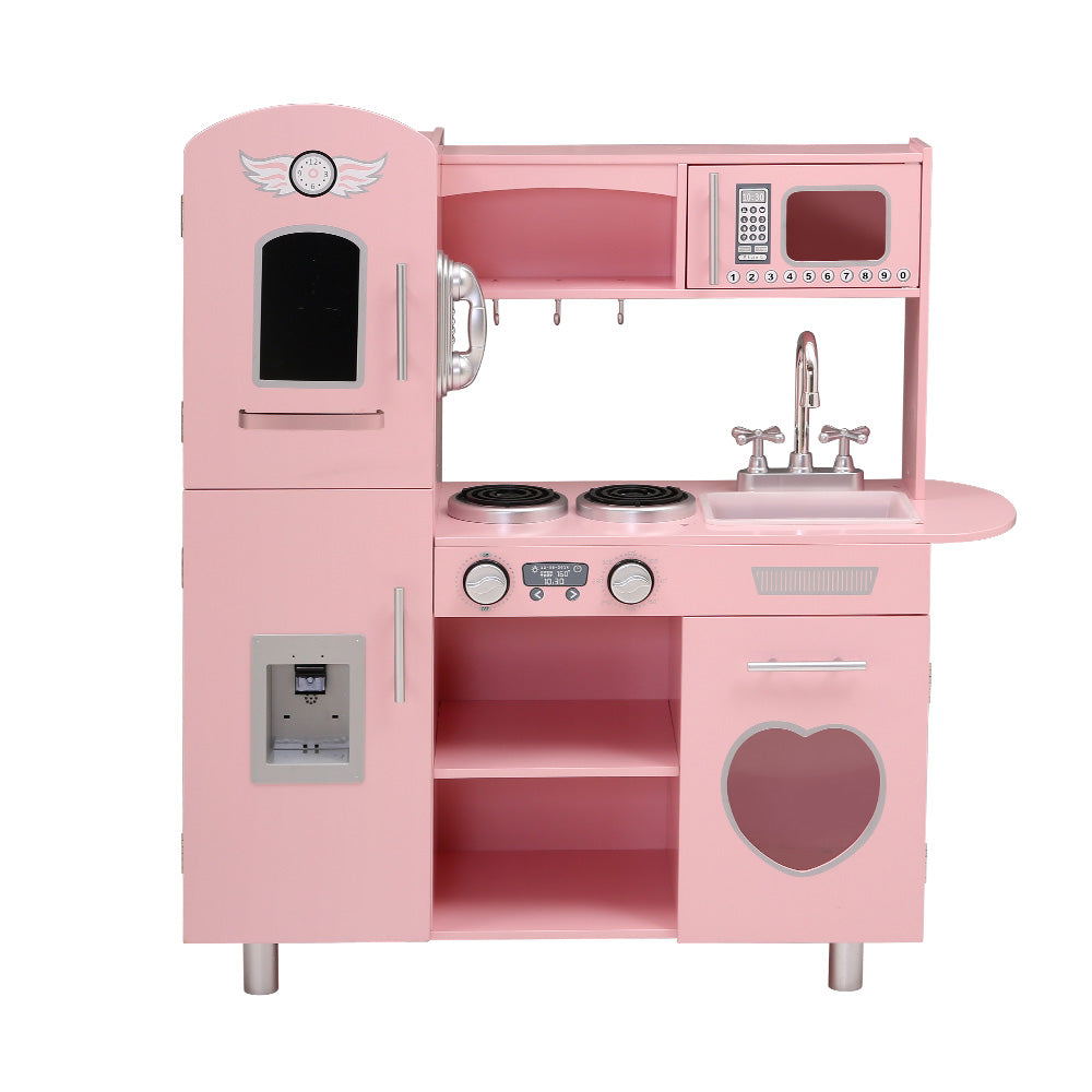 Keezi Kids Wooden Kitchen Pretend Play Sets Food Cooking Toys Children Pink - SILBERSHELL