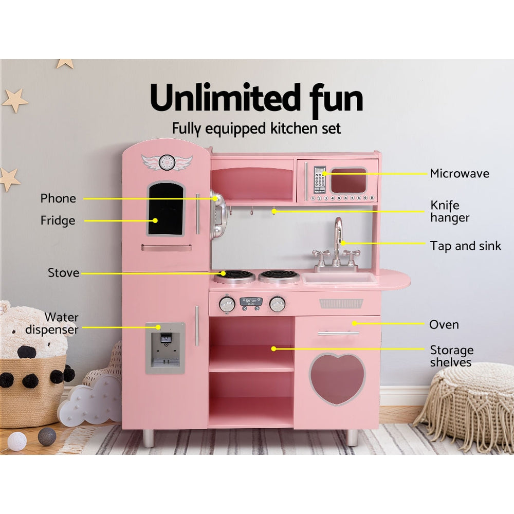 Keezi Kids Wooden Kitchen Pretend Play Sets Food Cooking Toys Children Pink - SILBERSHELL