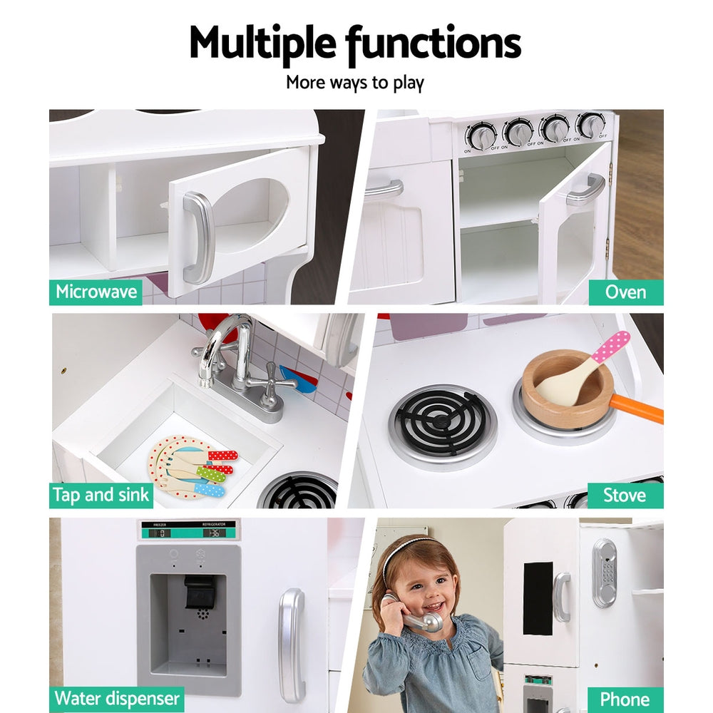 Keezi Kids Wooden Kitchen Set Pretend Play Toys Cooking Food Sets Children White - SILBERSHELL