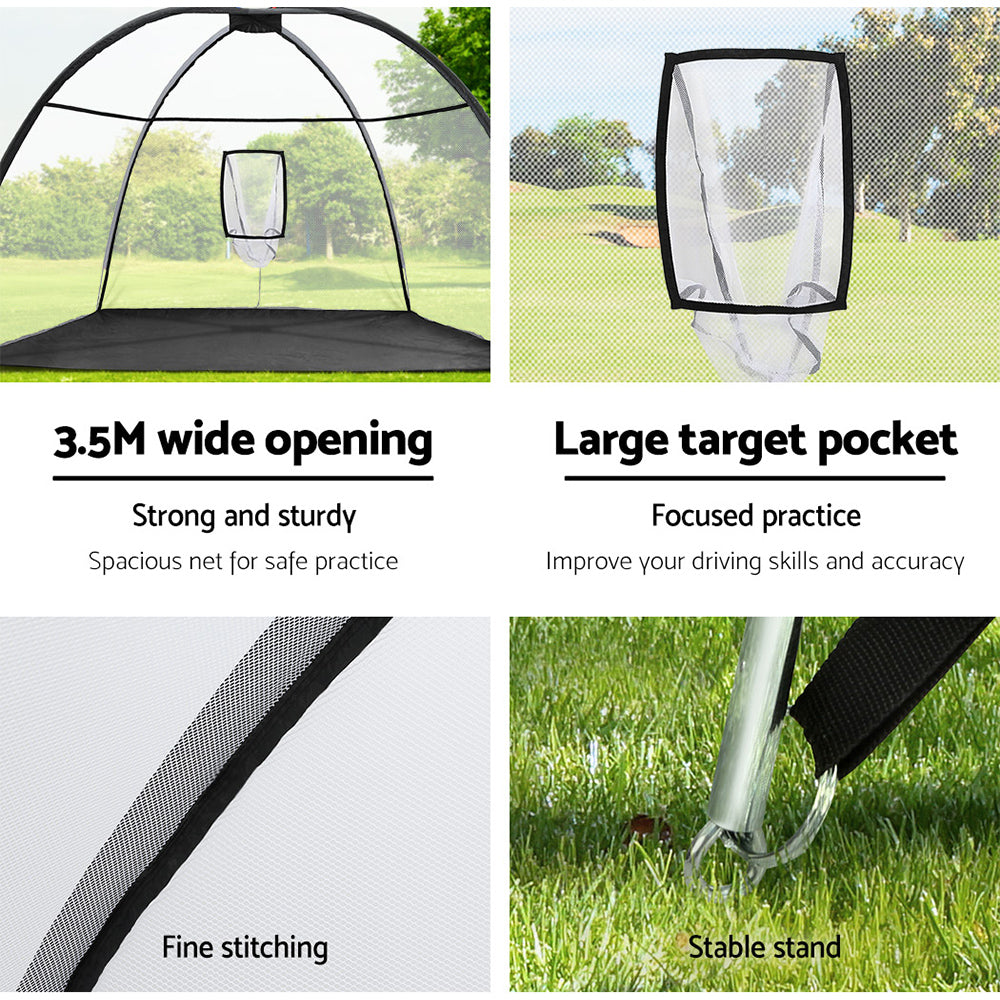 Everfit 3.5m Golf Practice Net Portable Training Aid Driving Target Tent Black - SILBERSHELL