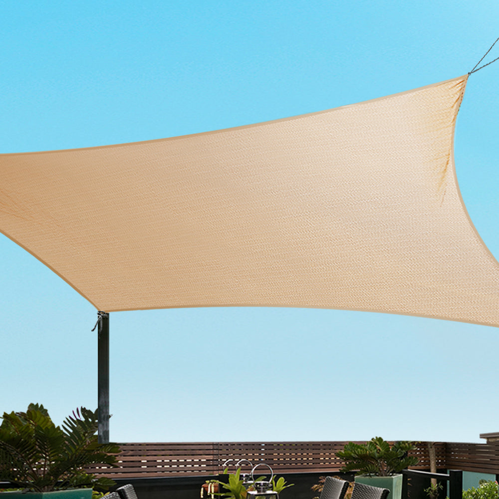 Instahut Shade Sail 2x4m Rectangle 280GSM 98% Sand Shade Cloth - SILBERSHELL