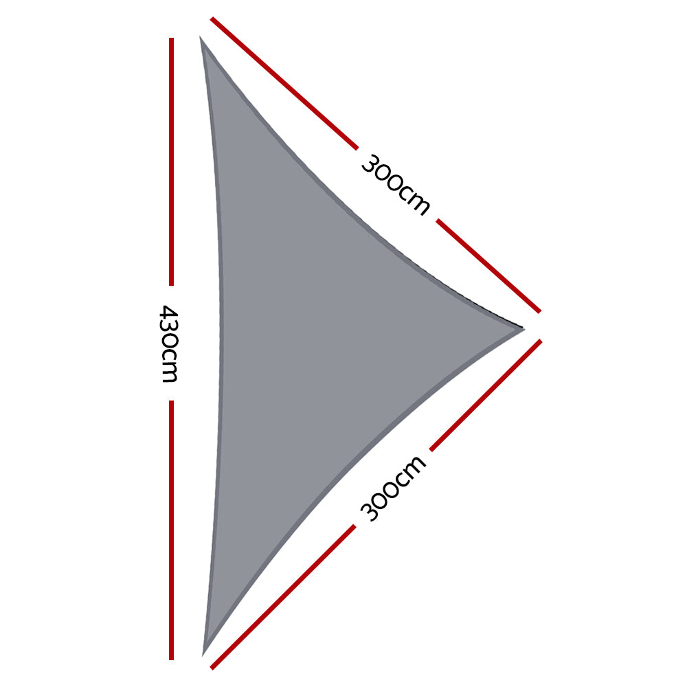 Instahut Shade Sail 3x3x4.3m Triangle 280GSM 98% Grey Shade Cloth - SILBERSHELL