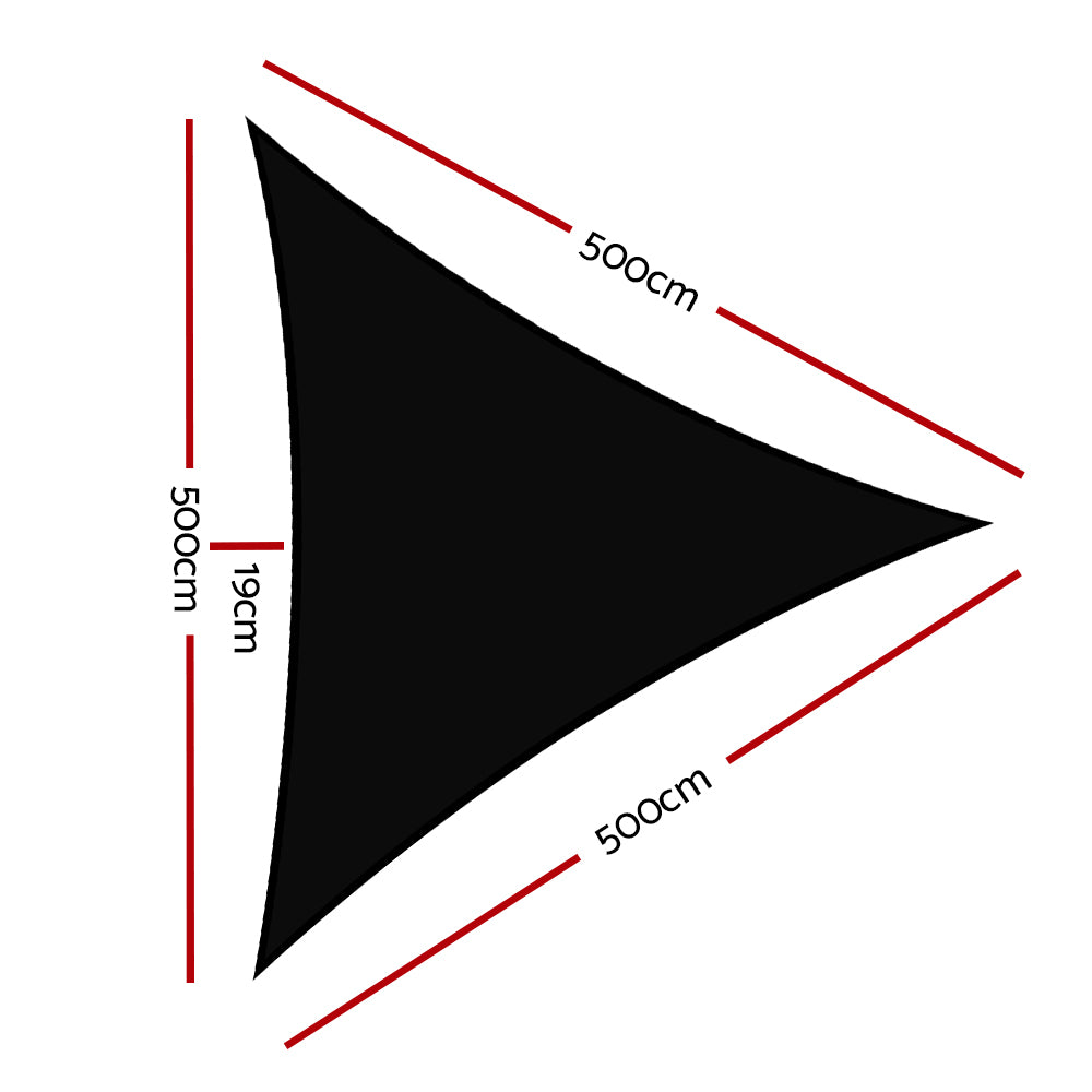 Instahut Shade Sail 5x5x5m Triangle 280GSM 98% Black Shade Cloth - SILBERSHELL