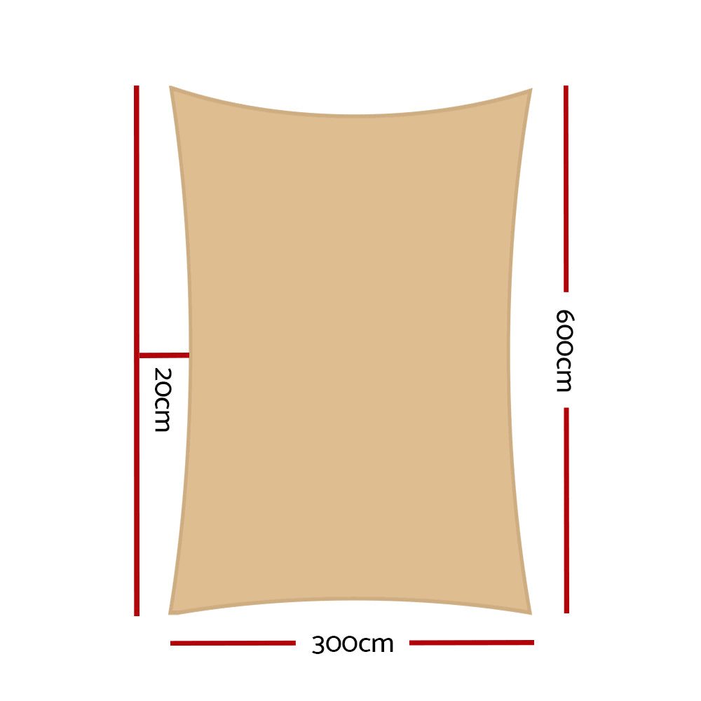 Instahut Shade Sail 3x6m Rectangle 185GSM 95% Sand Shade Cloth - SILBERSHELL