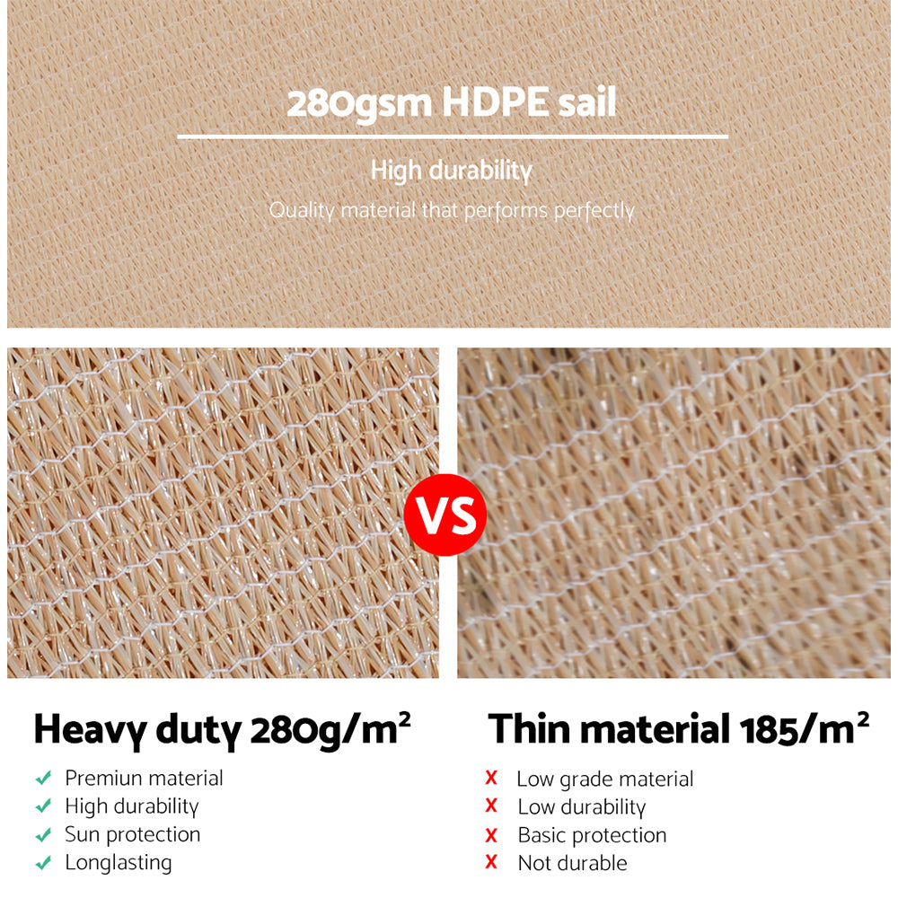 Instahut Shade Sail 2.5x3m Rectangle 280GSM 98% Sand Shade Cloth - SILBERSHELL