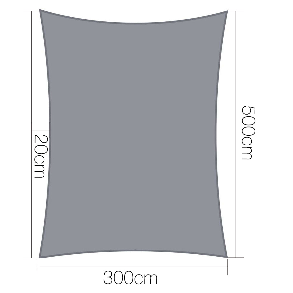 Instahut Shade Sail 3x5m Rectangle 280GSM 98% Grey Shade Cloth - SILBERSHELL