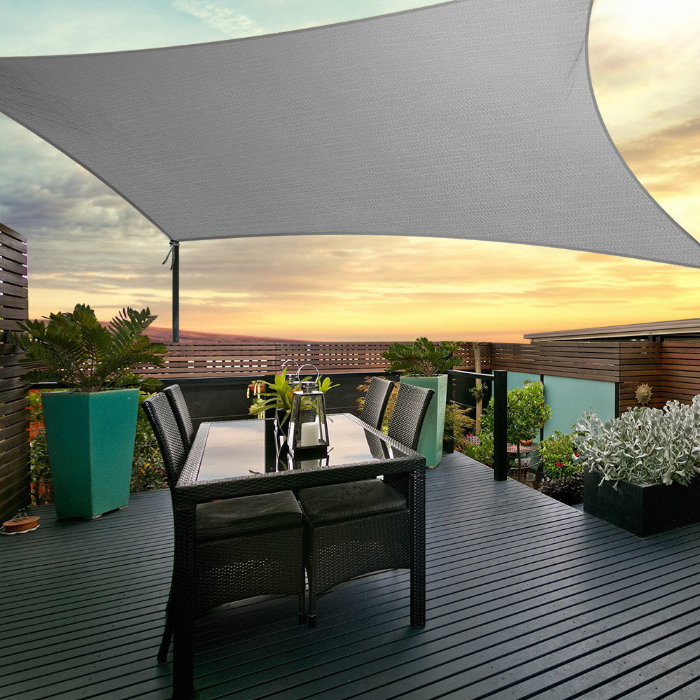 Instahut Shade Sail 3x5m Rectangle 280GSM 98% Grey Shade Cloth - SILBERSHELL