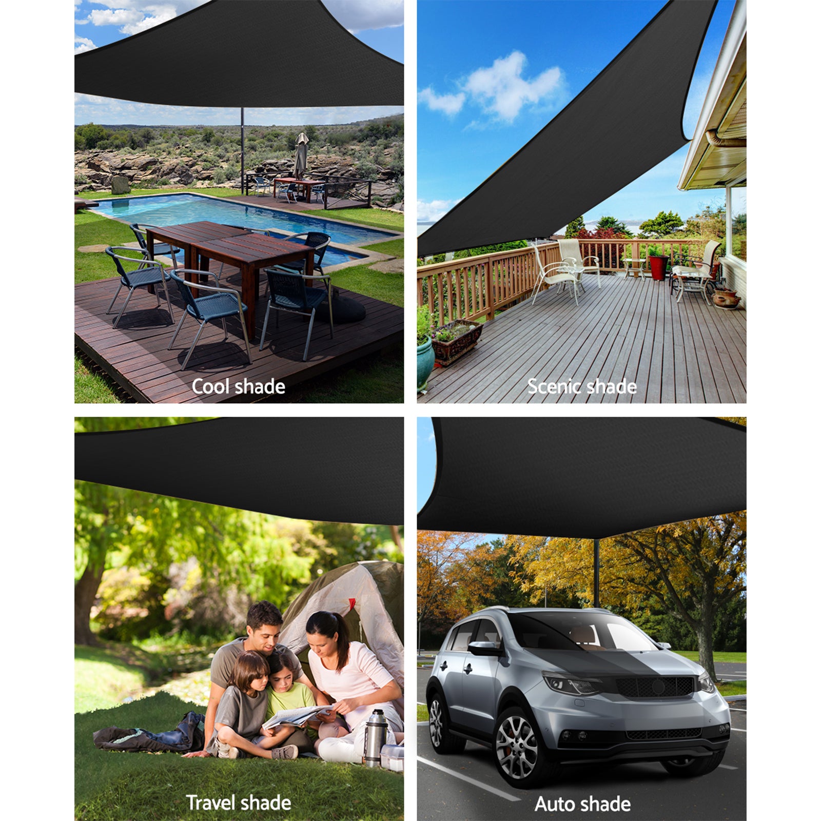 Instahut Shade Sail 3x6m Rectangle 280GSM 98% Black Shade Cloth - SILBERSHELL