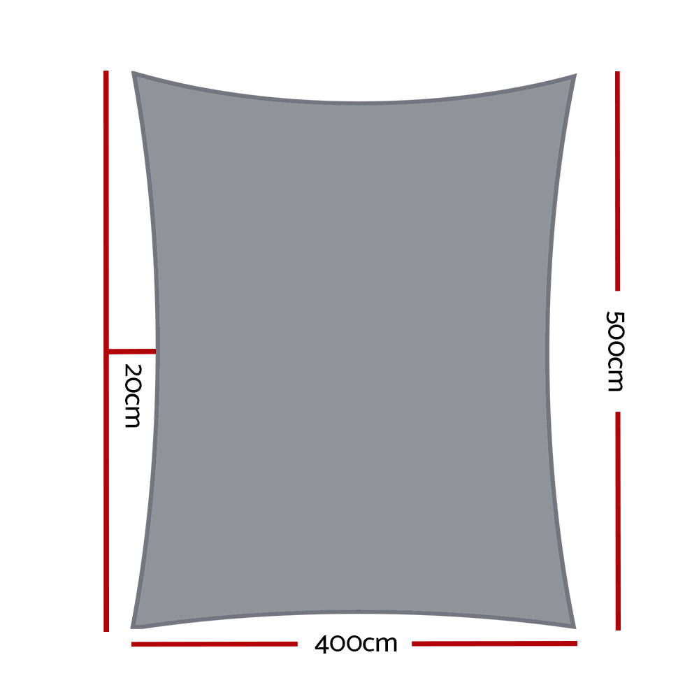 Instahut Shade Sail 4x5m Rectangle 280GSM 98% Grey Shade Cloth - SILBERSHELL