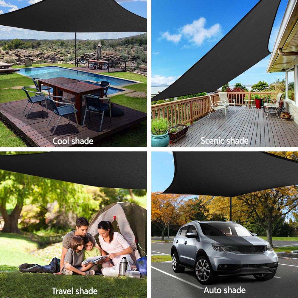 Instahut Shade Sail 4x6m Rectangle 280GSM 98% Black Shade Cloth - SILBERSHELL