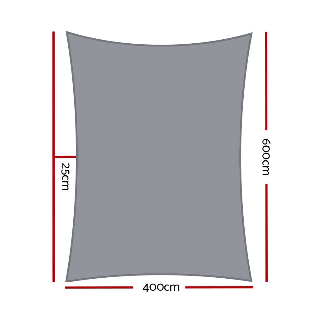 Instahut Shade Sail 4x6m Rectangle 280GSM 98% Grey Shade Cloth - SILBERSHELL