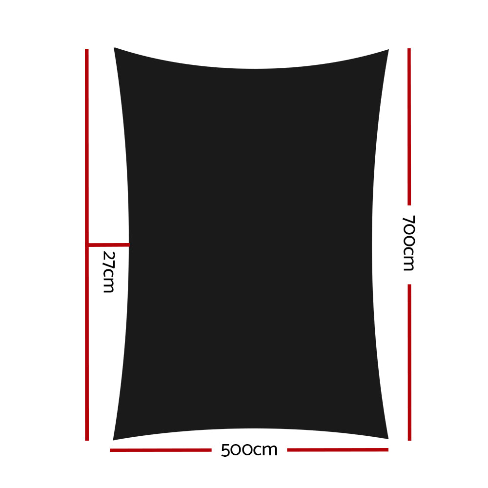 Instahut Shade Sail 5x7m Rectangle 280GSM 98% Black Shade Cloth - SILBERSHELL