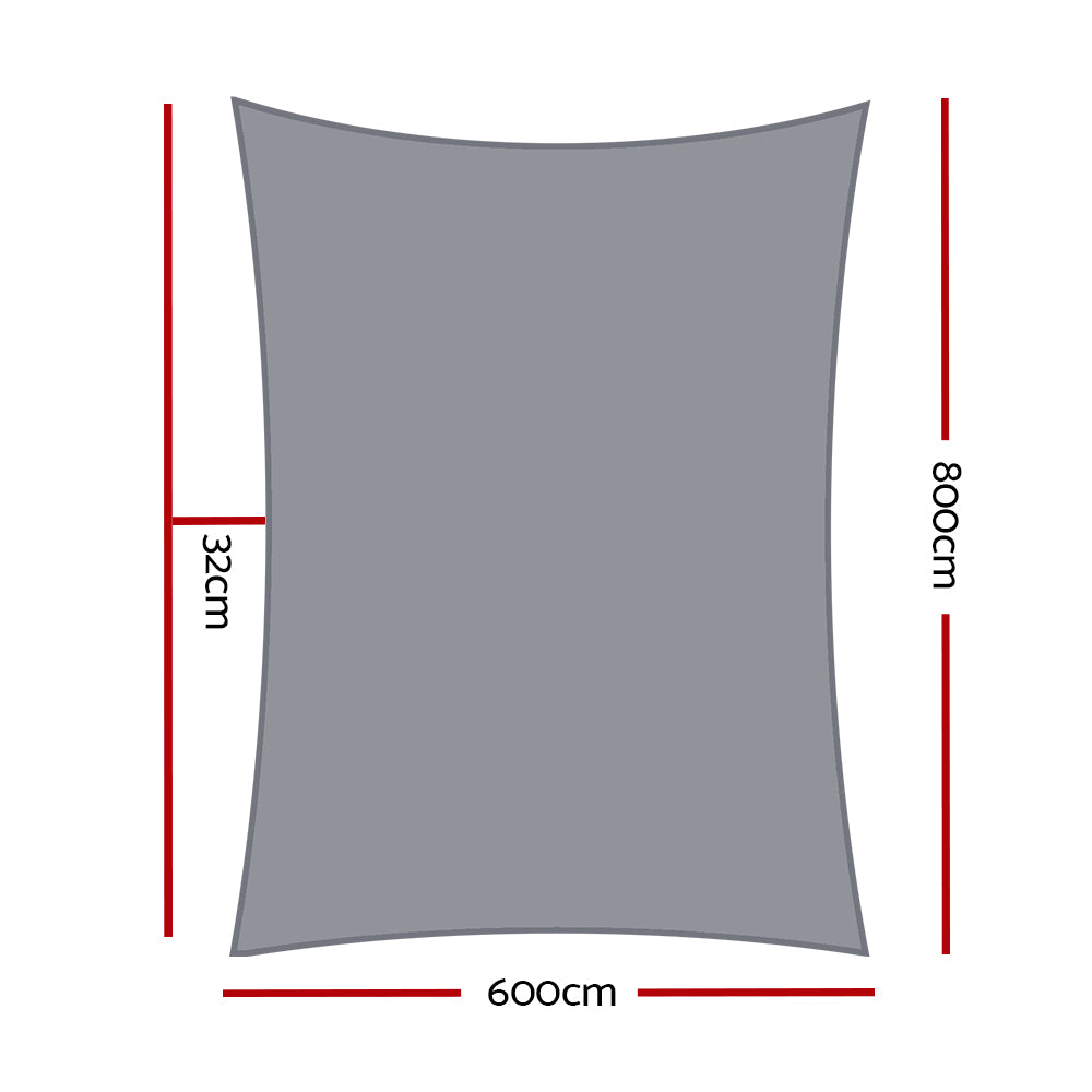 Instahut Shade Sail 6x8m Rectangle 280GSM 98% Grey Shade Cloth - SILBERSHELL