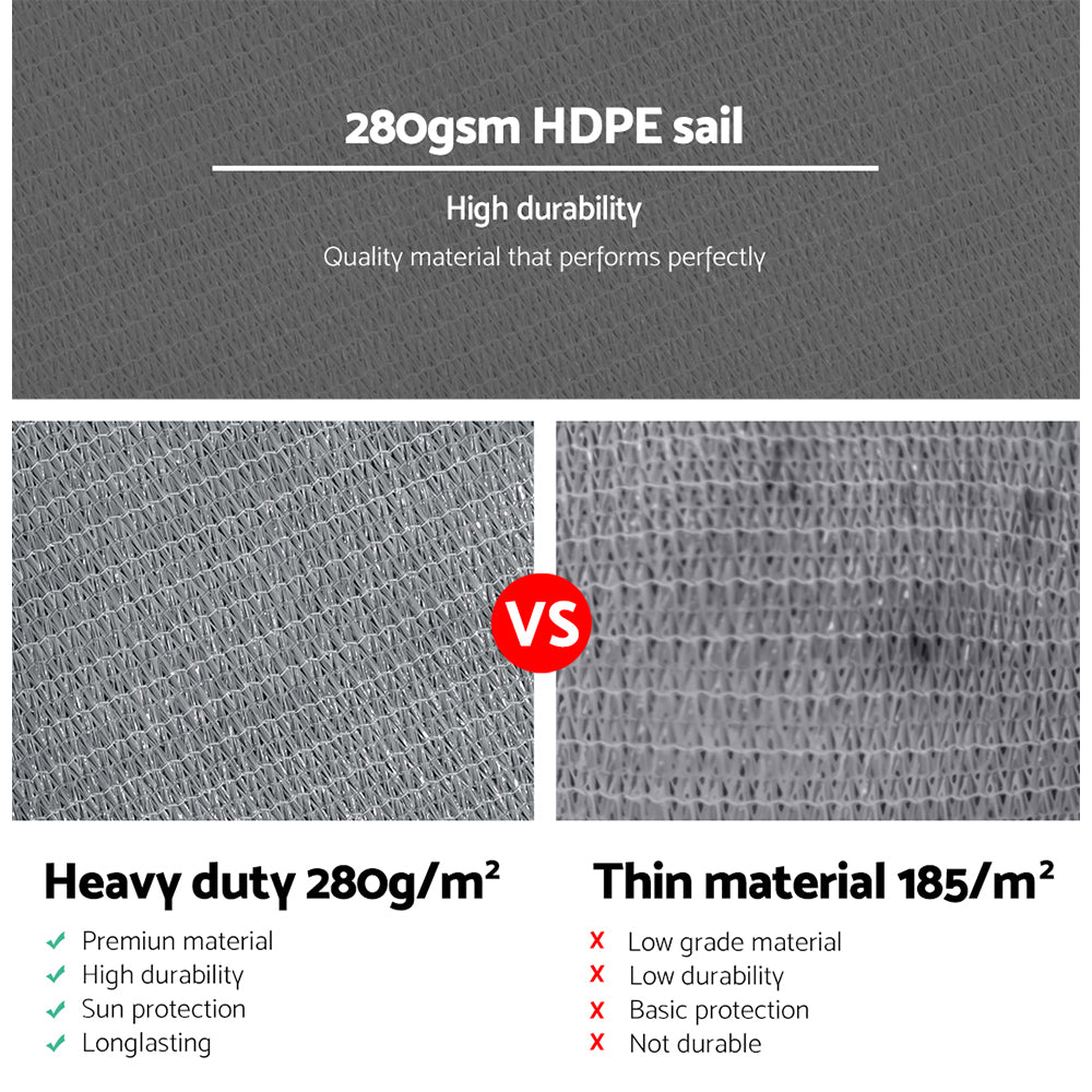 Instahut Shade Sail 6x8m Rectangle 280GSM 98% Grey Shade Cloth - SILBERSHELL