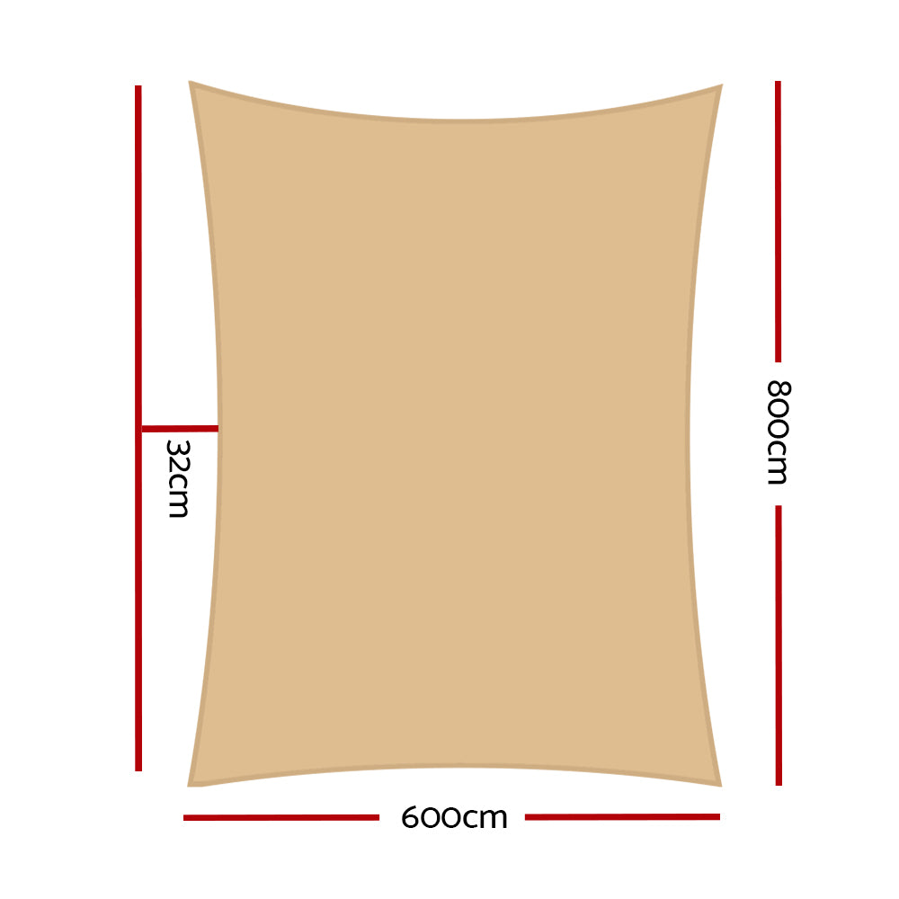 Instahut Shade Sail 6x8m Rectangle 280GSM 98% Sand Shade Cloth - SILBERSHELL